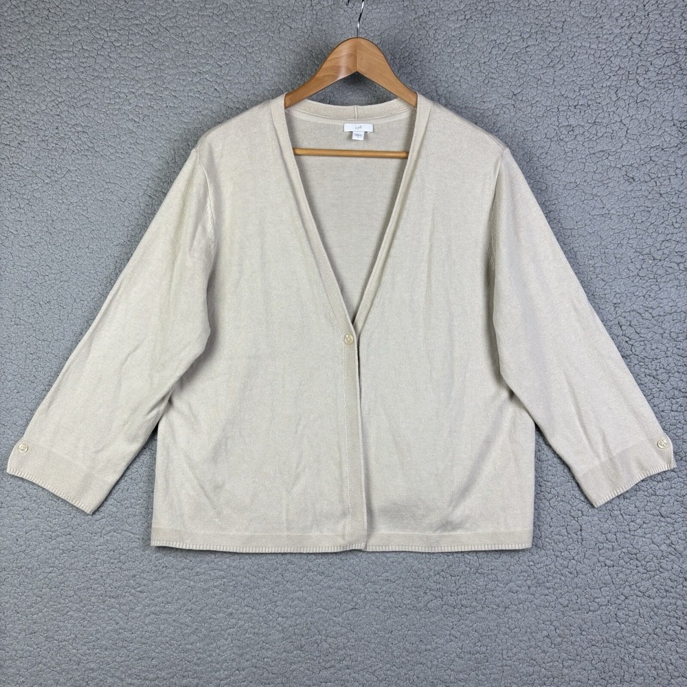 J Jill Sweater Cardigan Sweater L V-Neck Single Button Neutral Old Money Luxury